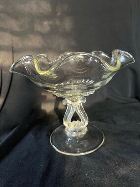 Vintage Viking Clear Glass Compote Pedestal Bowl with Ruffled Edge 1950-1980